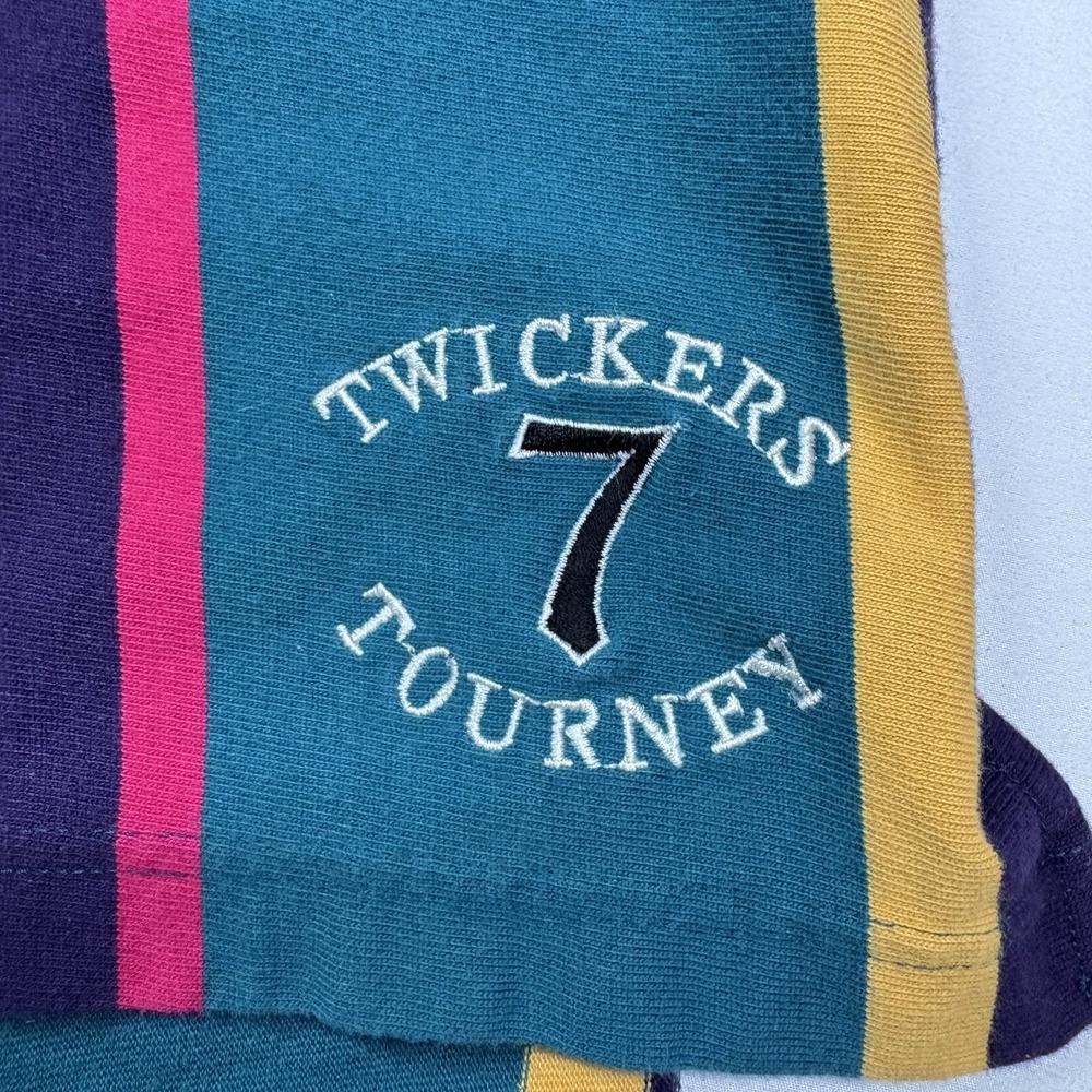 Vintage Twickers Rugby Shirt Sz XL 100% Cotton Long Slv 90s Striped Embroidered - Picture 2 of 11